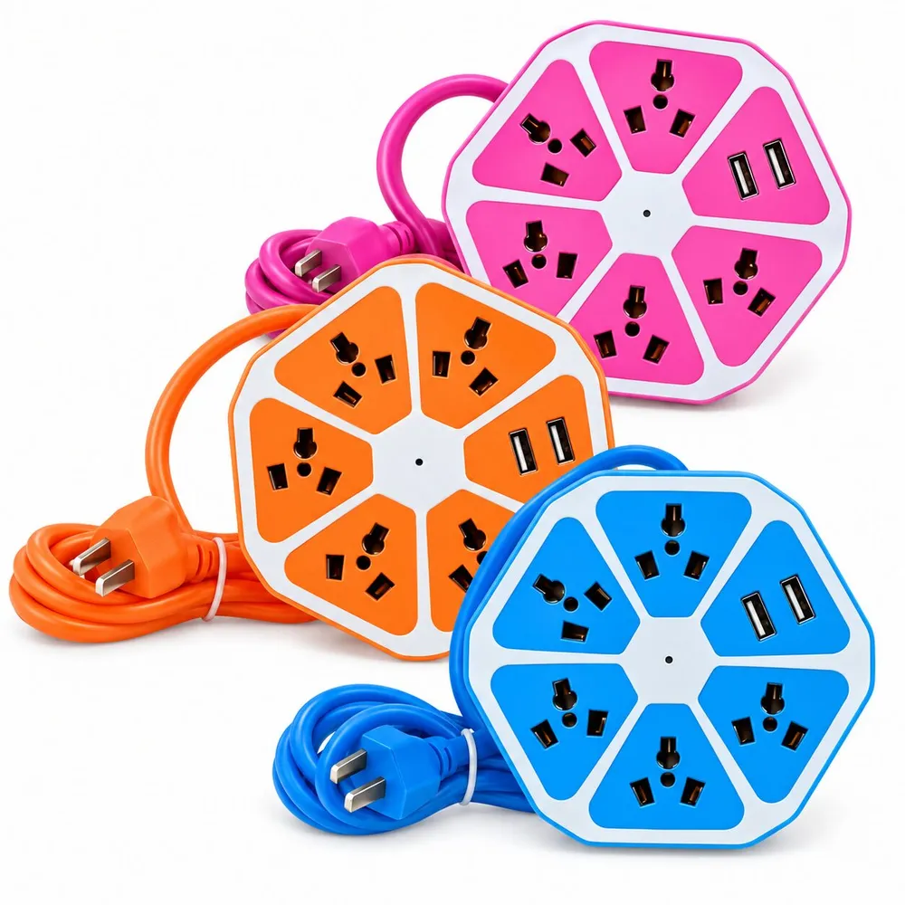 Zapatilla hexagonal 5 tomas + 2 USB BG-2USB